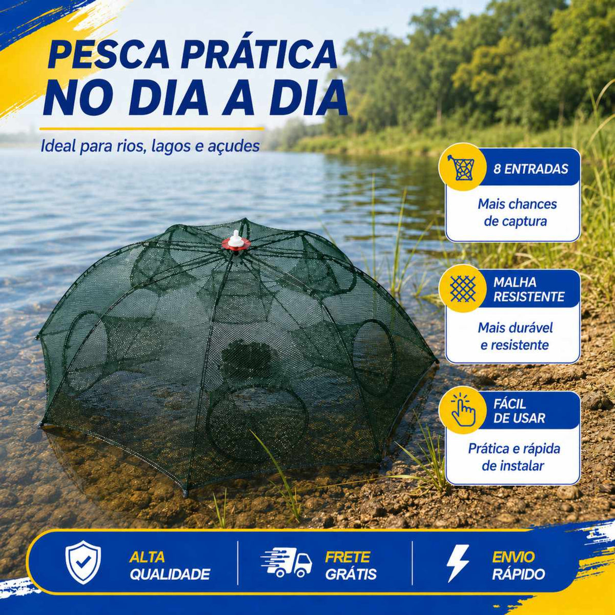 Armadilha com 8 Bocas para Isca Viva (Lambari/Peixes Pequenos)