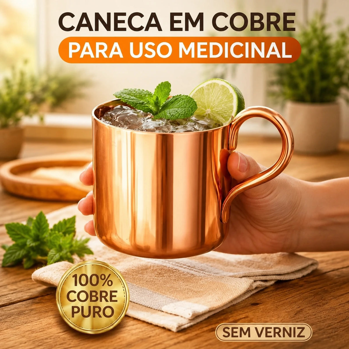Caneca Cobre Puro 350mL para Cura e boas Energias