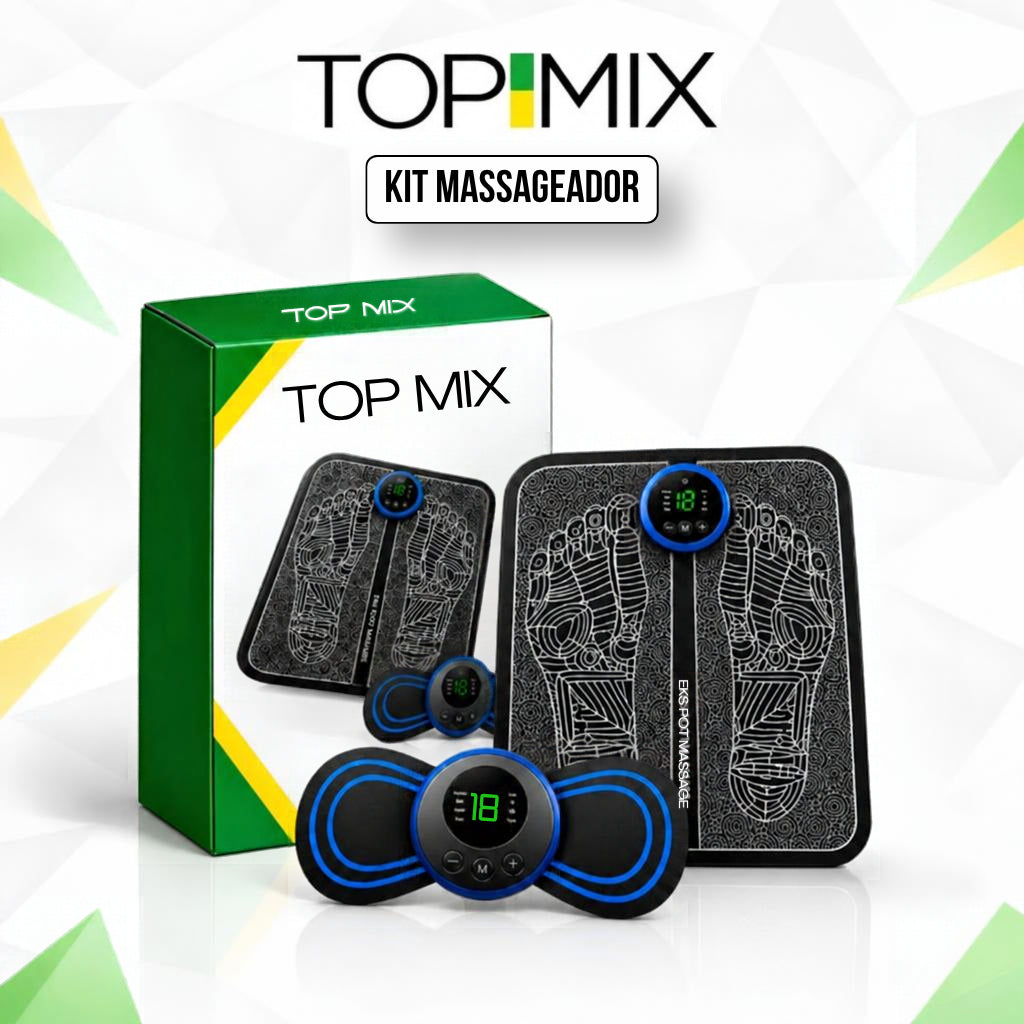 Kit Massageador para Pés e Corpo com Tapete e Mini Massageador USB – 8 Modos e 19 Níveis de Intensidade