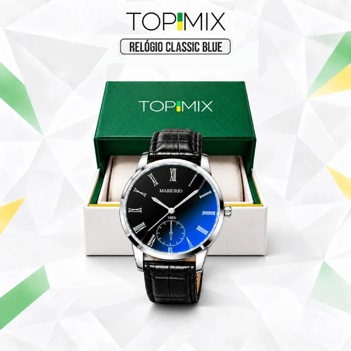 Relógio Masculino Classic Blue Acabamento Premium em Couro Genuíno