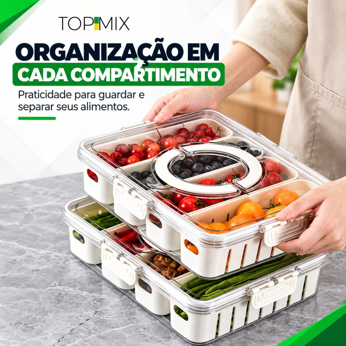 Organizador de Alimento com 8 Divisórias Para Frutas Legumes e Petiscos Top Mix Brasil