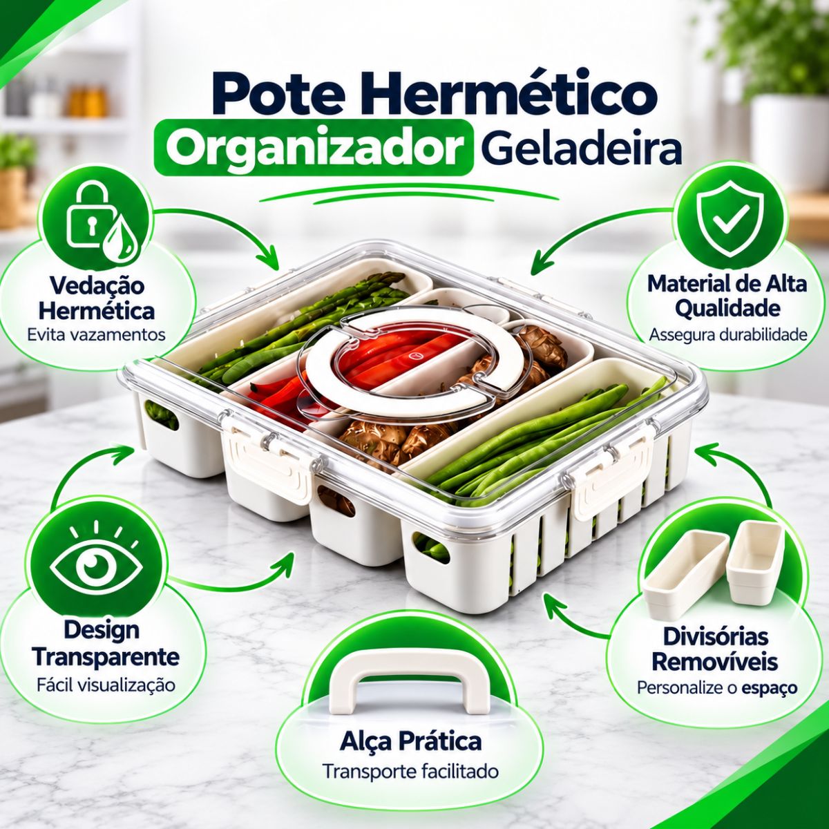 Organizador de Alimento com 8 Divisórias Para Frutas Legumes e Petiscos Top Mix Brasil