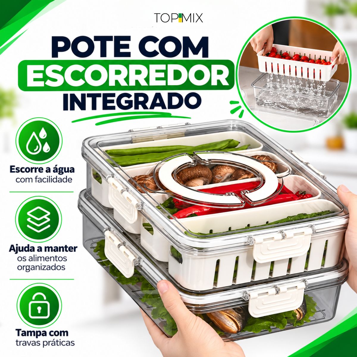Organizador de Alimento com 8 Divisórias Para Frutas Legumes e Petiscos Top Mix Brasil