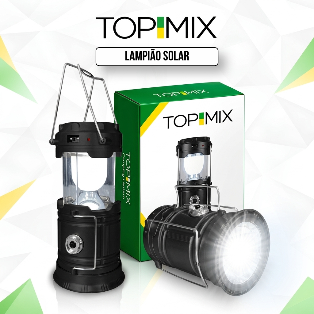 Lampião Solar LED 3 em 1 – Lanterna, Power Bank e Luz de Emergência