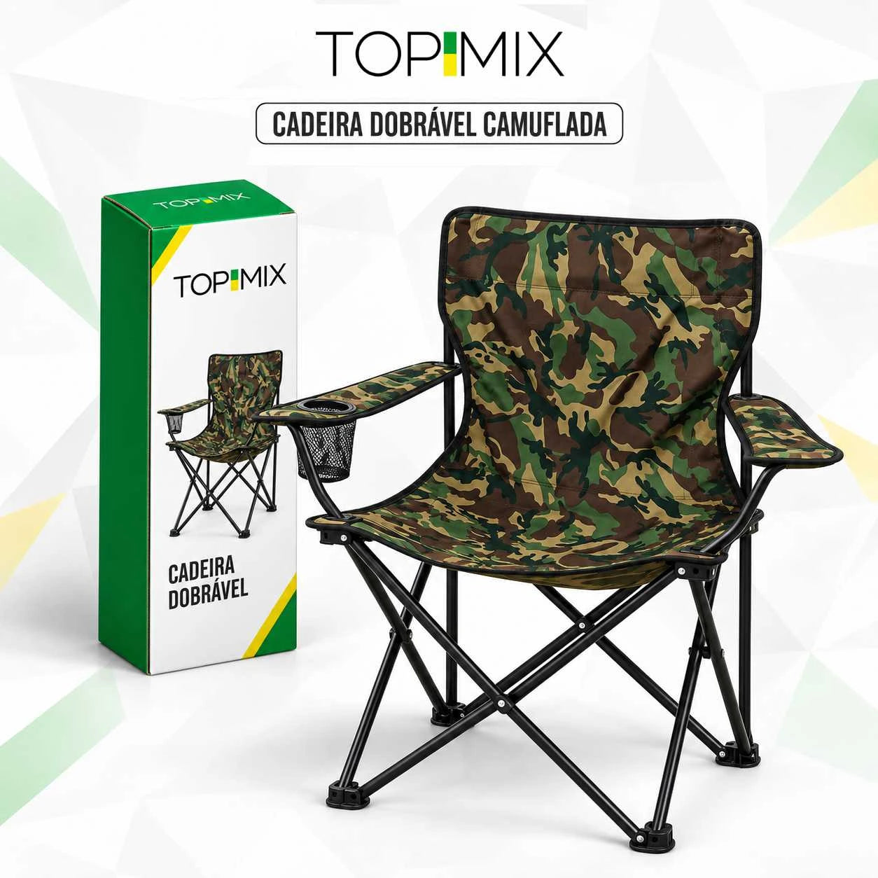 Cadeira de Camping e Pesca Dobrável Camuflada com Porta Copo