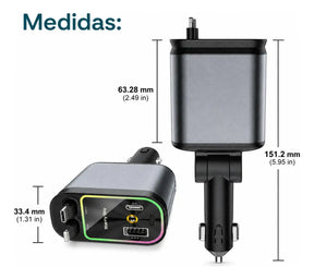 Carregador Veicular Turbo 4 em 1 Articulado 180° com Cabos Integrados