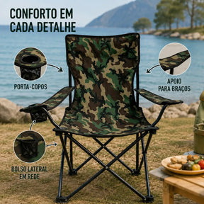 Cadeira de Camping e Pesca Dobrável Camuflada com Porta Copo