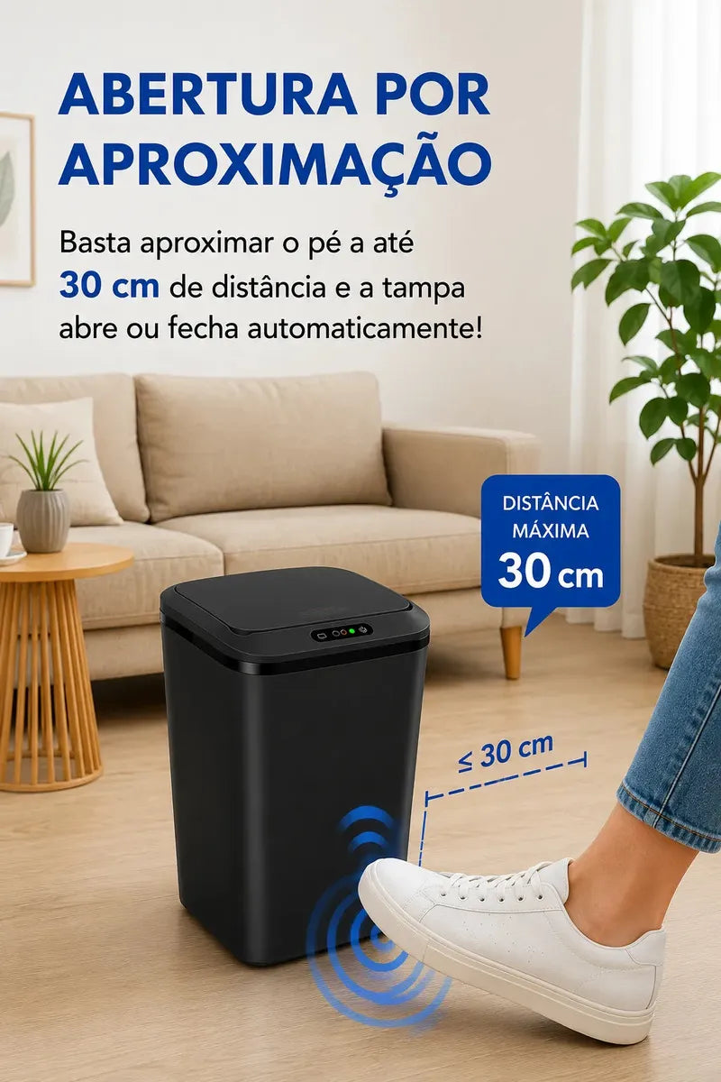Lixeira Inteligente 16L com Sensor Automático Ideal para Banheiro, Cozinha e Escritório, Recarregável Via USB