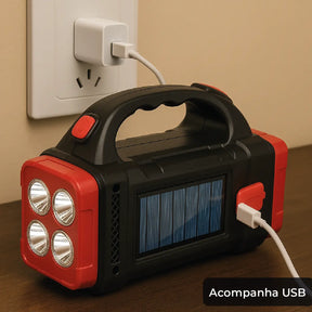 Lanterna Solar Pro Recarregável Portátil 3 Modos Luz Led