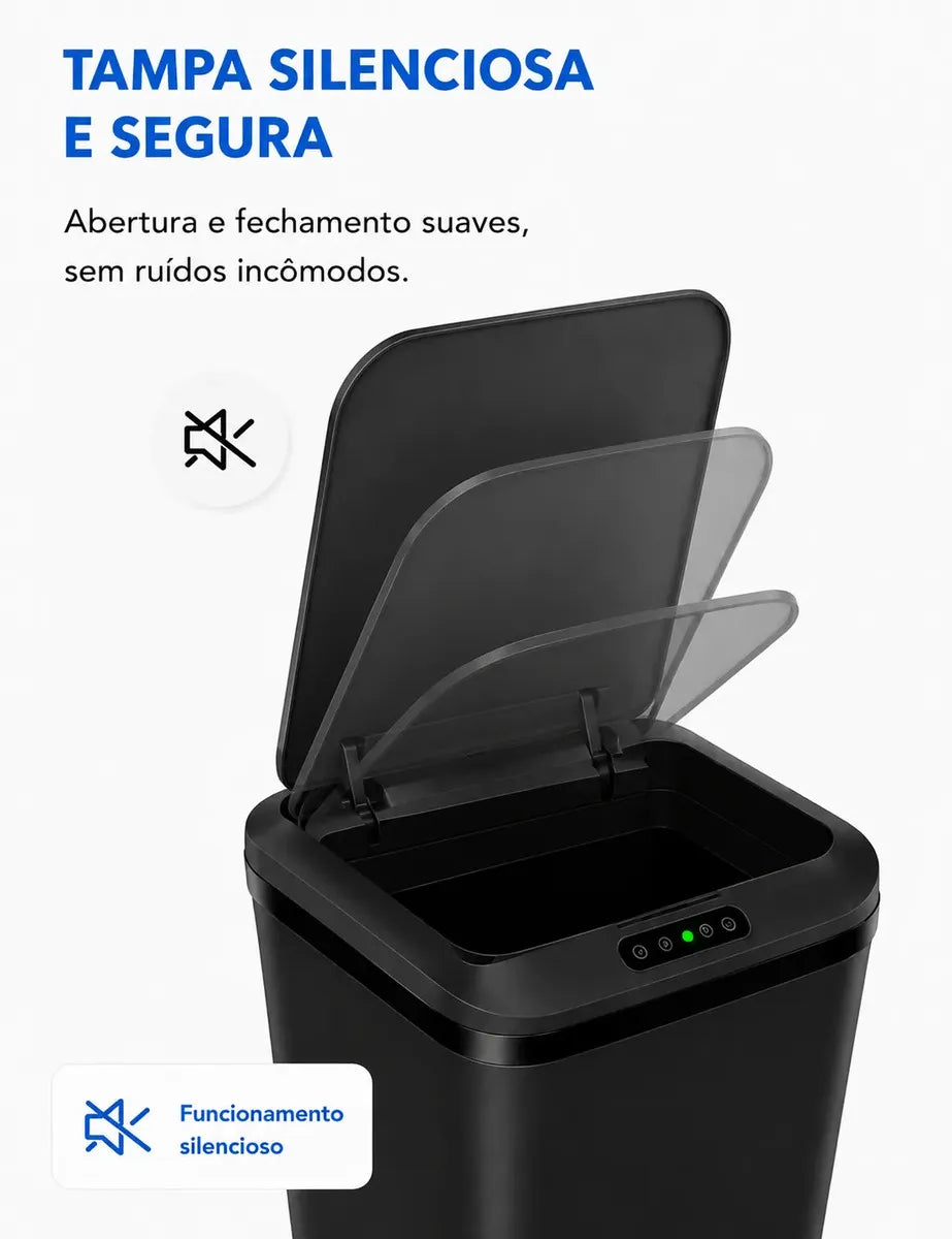 Lixeira Inteligente 16L com Sensor Automático Ideal para Banheiro, Cozinha e Escritório, Recarregável Via USB
