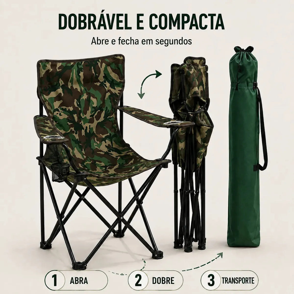 Cadeira de Camping e Pesca Dobrável Camuflada com Porta Copo