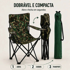 Cadeira de Camping e Pesca Dobrável Camuflada com Porta Copo