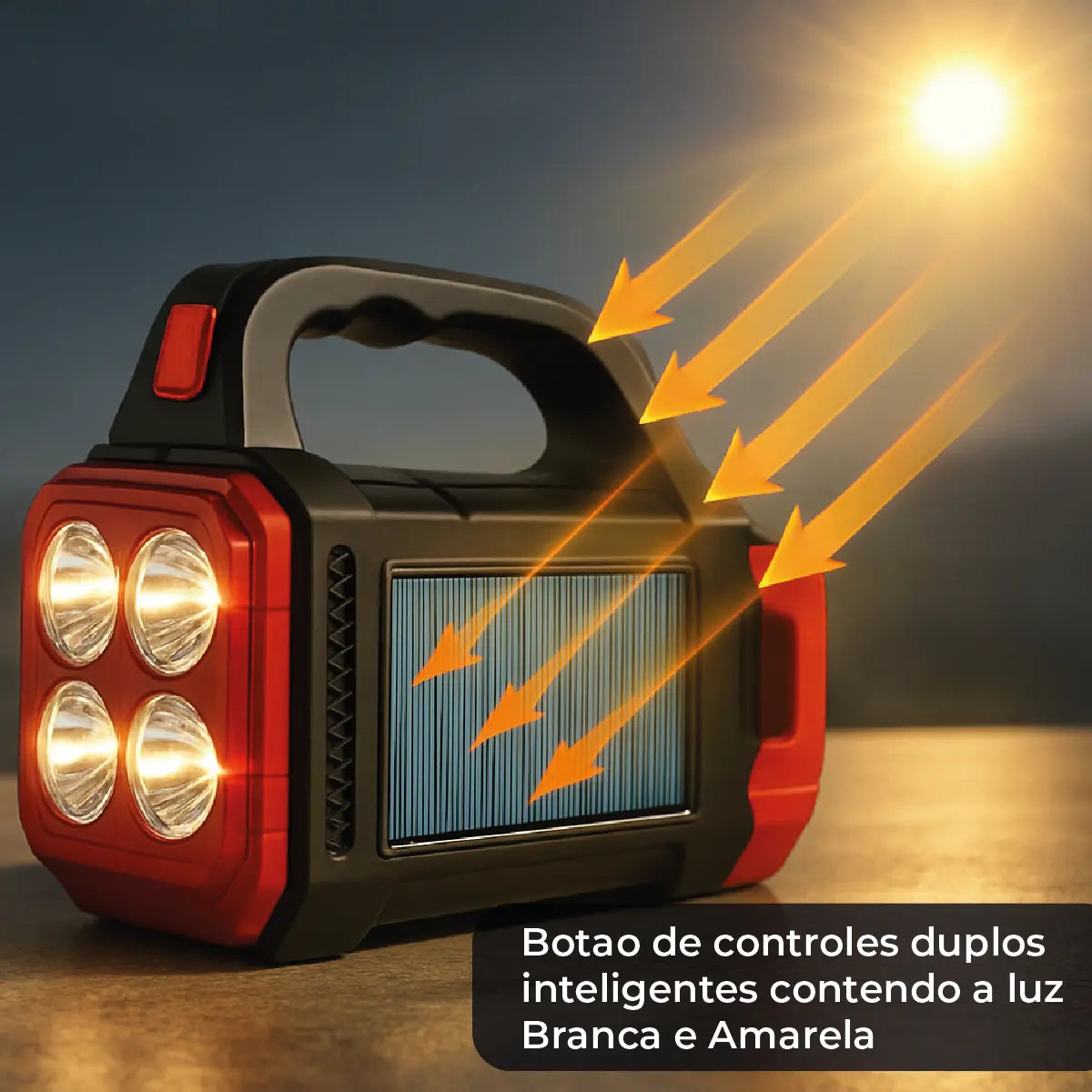 Lanterna Solar Pro Recarregável Portátil 3 Modos Luz Led