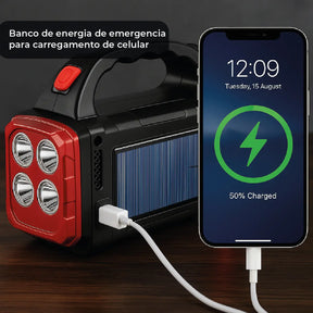 Lanterna Solar Pro Recarregável Portátil 3 Modos Luz Led