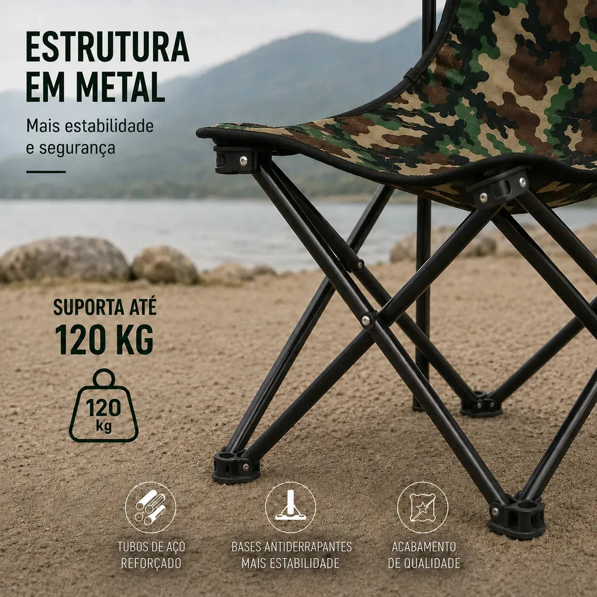 Cadeira de Camping e Pesca Dobrável Camuflada com Porta Copo