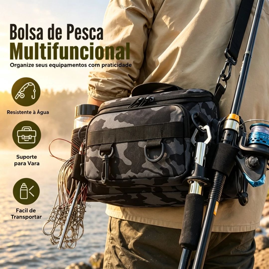 Bolsa Mochila de Pesca Impermeável Reforçada com Porta Iscas