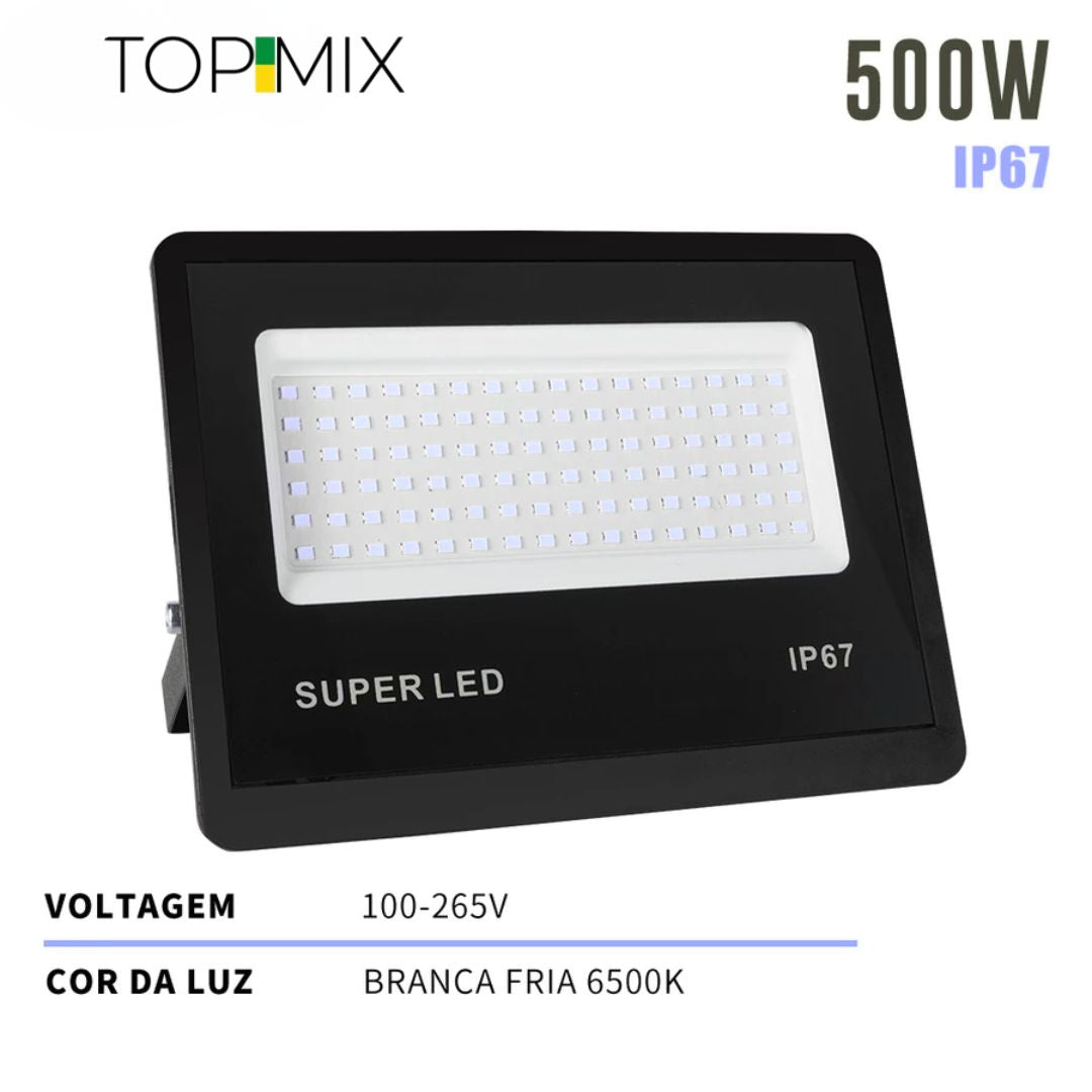 Refletor LED 500W Holofote á prova d' Água - Kit 1 a 4 Unidades Top Mix