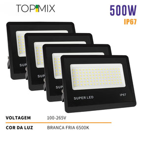 Refletor LED 500W Holofote á prova d' Água - Kit 1 a 4 Unidades Top Mix