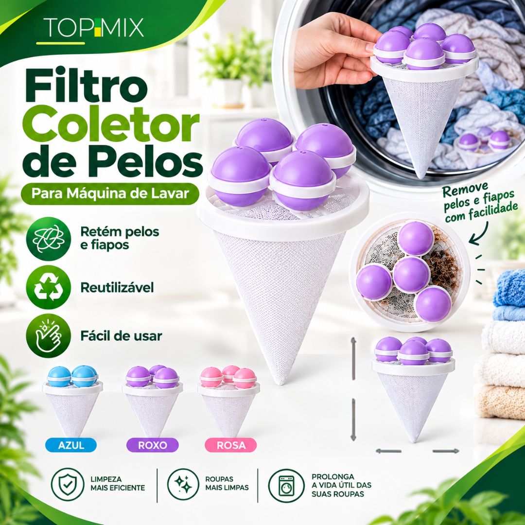 Filtro Coletor de Pelos e Fiapos para Máquina de Lavar Roupa – Reutilizável