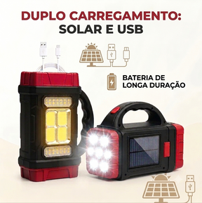 Lanterna Solar Pro Recarregável Portátil 3 Modos Luz Led