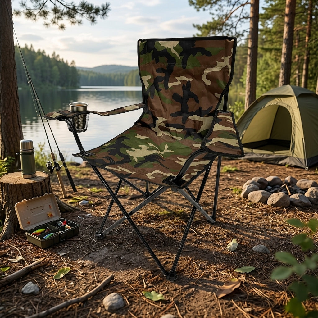 Cadeira de Camping e Pesca Dobrável Camuflada com Porta Copo