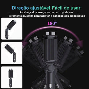Carregador Veicular Turbo 4 em 1 Articulado 180° com Cabos Integrados