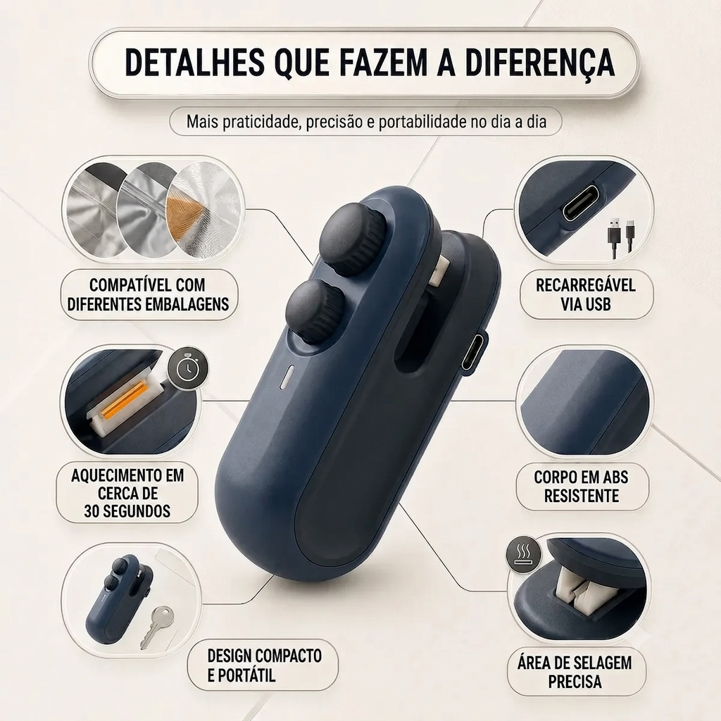 Compre 1 Leve 2 Mini Selador Portátil Recarregável