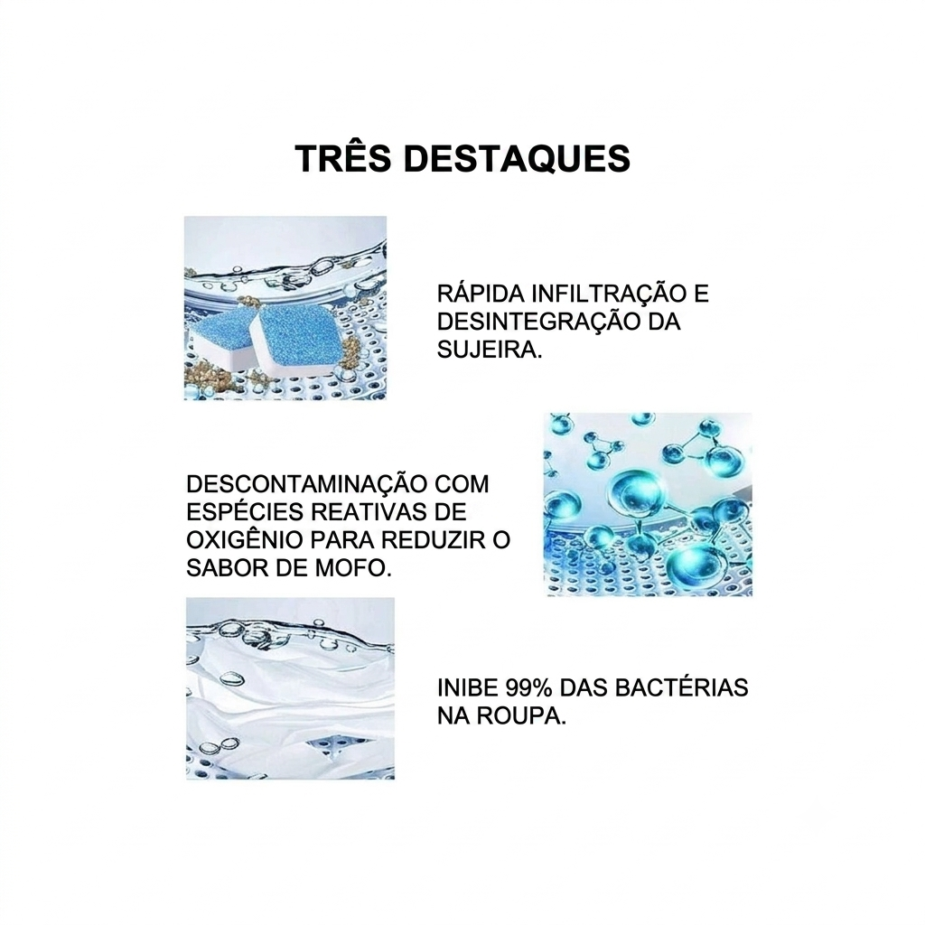 Kit 10 Pastilhas de Limpeza Profunda para Máquina de Lavar