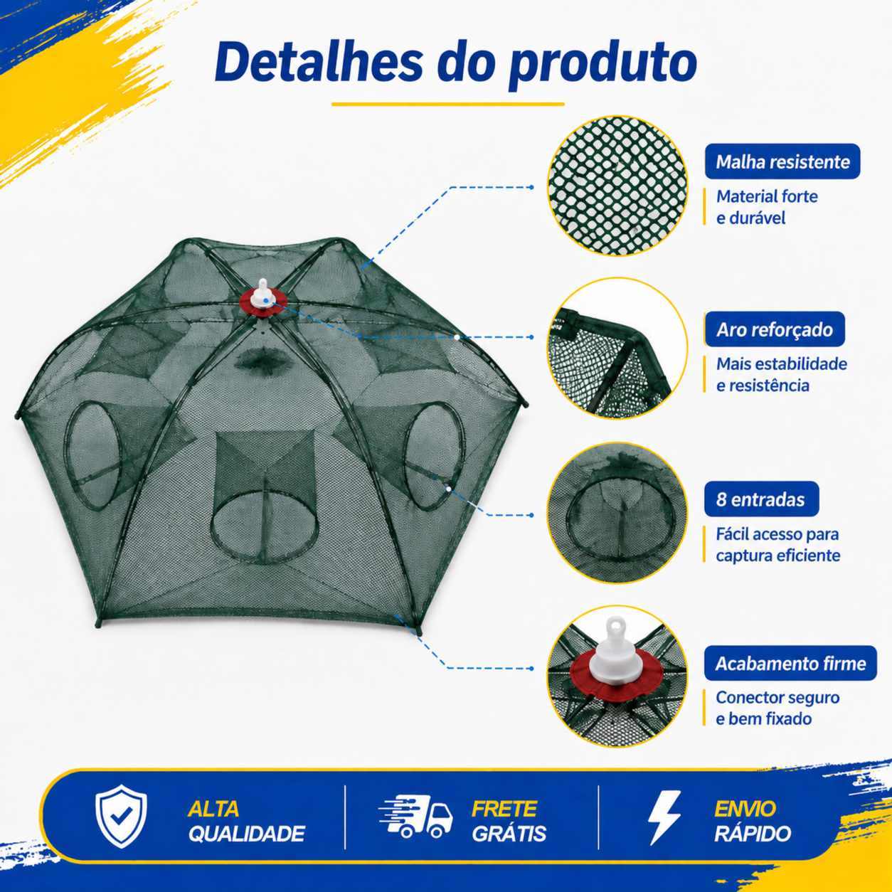 Armadilha com 8 Bocas para Isca Viva (Lambari/Peixes Pequenos)