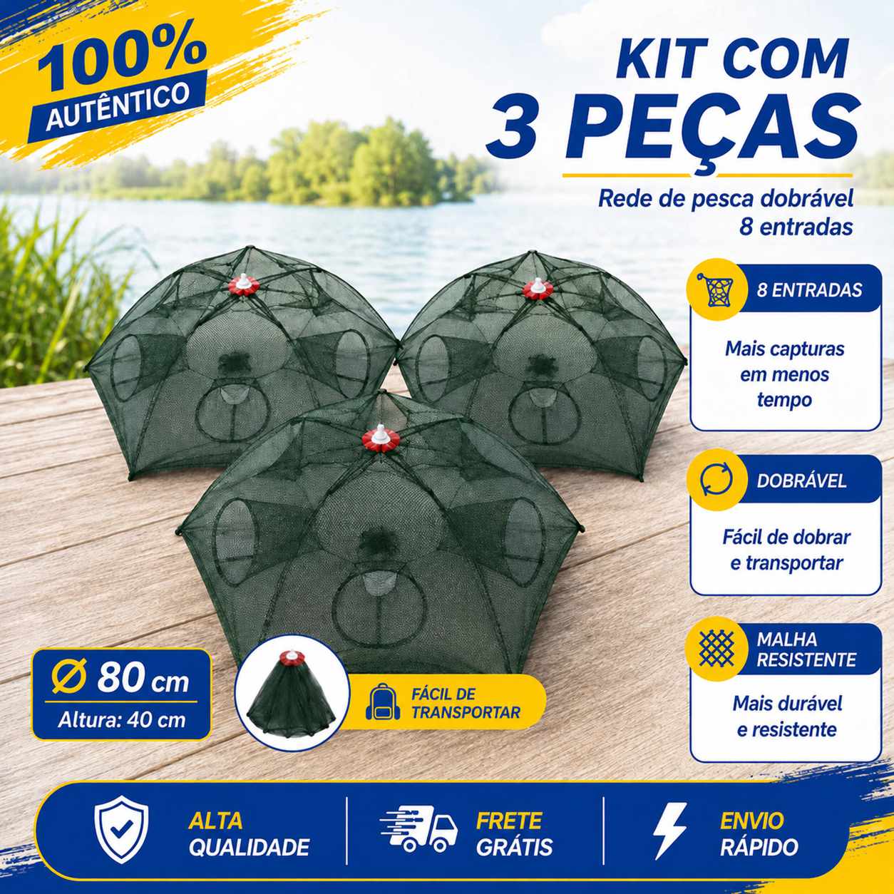 Armadilha com 8 Bocas para Isca Viva (Lambari/Peixes Pequenos)