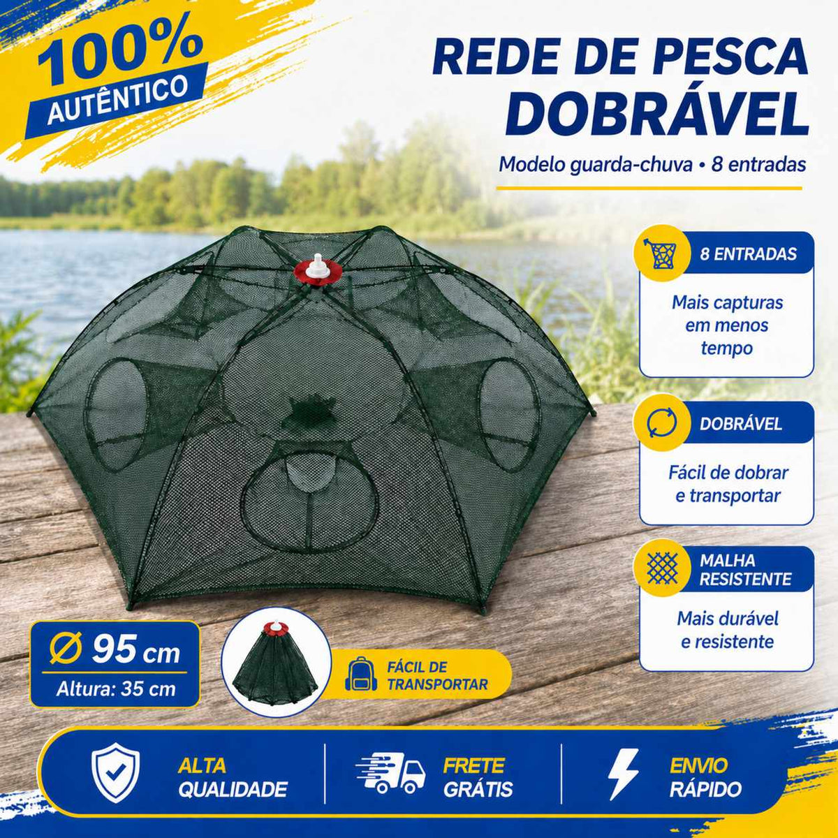 Armadilha com 8 Bocas para Isca Viva (Lambari/Peixes Pequenos)