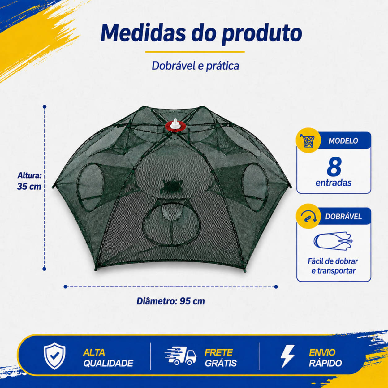 Armadilha com 8 Bocas para Isca Viva (Lambari/Peixes Pequenos)