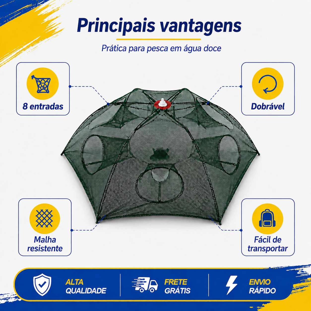 Armadilha com 8 Bocas para Isca Viva (Lambari/Peixes Pequenos)