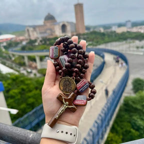 Terço Original Católico Com os Misterios da Contemplação de Madeira Com medalha e Crucifixo