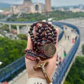 Terço Original Católico Com os Misterios da Contemplação de Madeira Com medalha e Crucifixo