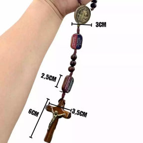 Terço Original Católico Com os Misterios da Contemplação de Madeira Com medalha e Crucifixo