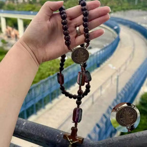 Terço Original Católico Com os Misterios da Contemplação de Madeira Com medalha e Crucifixo