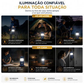 Lampião Solar LED 3 em 1 – Lanterna, Power Bank e Luz de Emergência