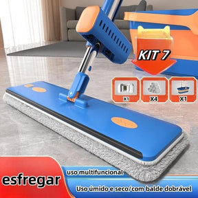KIT 7 Esfregões Milagrosos Limpa Seco e Úmido sem Enxague Balde com Raspador Dobrável e Super Absorvente