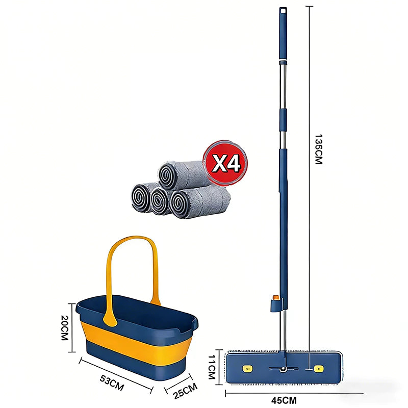 KIT 7 Esfregões Milagrosos Limpa Seco e Úmido sem Enxague Balde com Raspador Dobrável e Super Absorvente