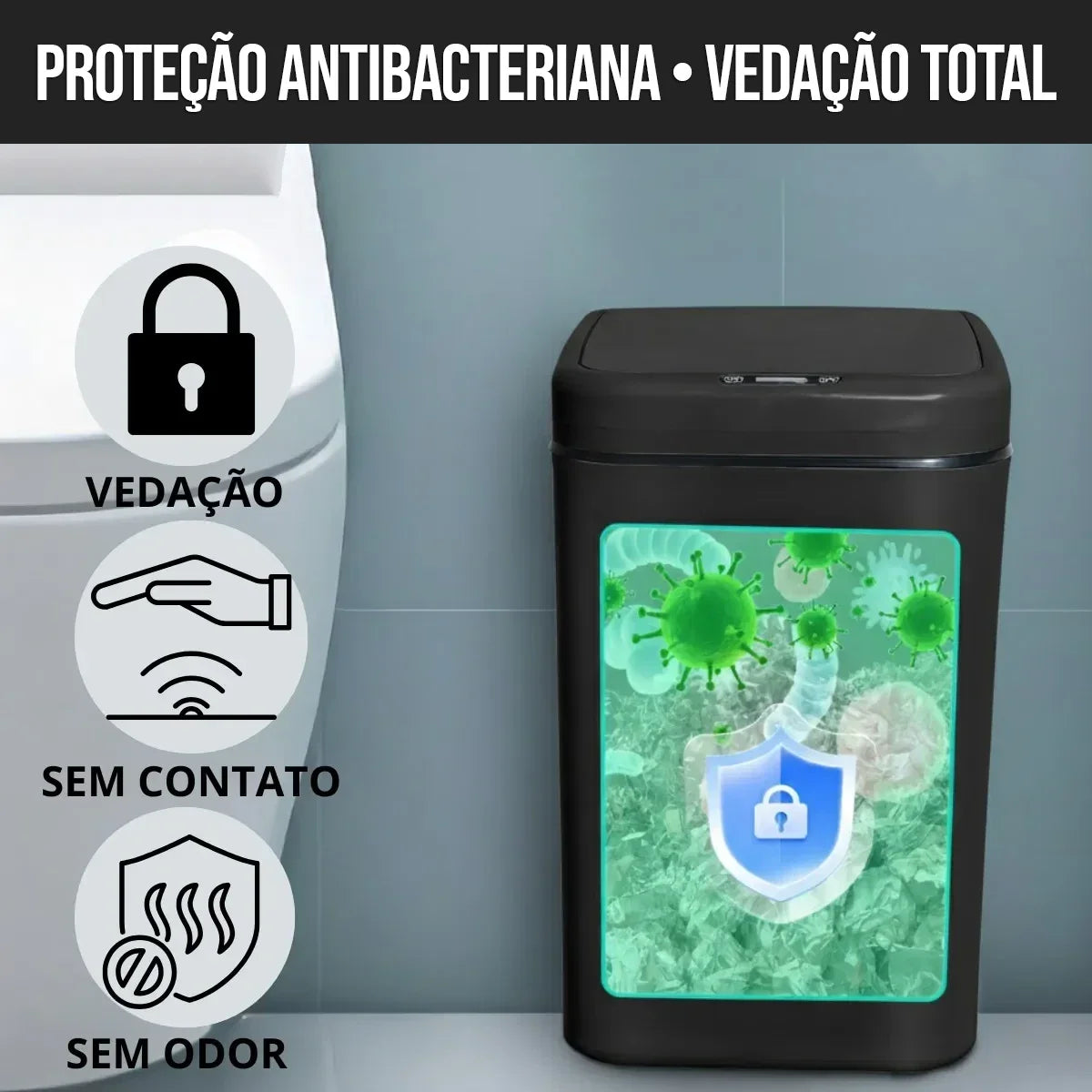 Lixeira Inteligente 16L com Sensor Automático Ideal para Banheiro, Cozinha e Escritório, Recarregável Via USB