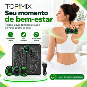 Kit Massageador para Pés e Corpo com Tapete e Mini Massageador USB – 8 Modos e 19 Níveis de Intensidade