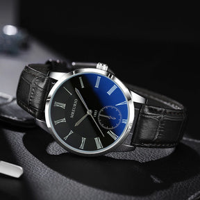 Relógio Masculino Classic Blue Acabamento Premium em Couro Genuíno