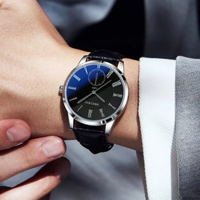 Relógio Masculino Classic Blue Acabamento Premium em Couro Genuíno