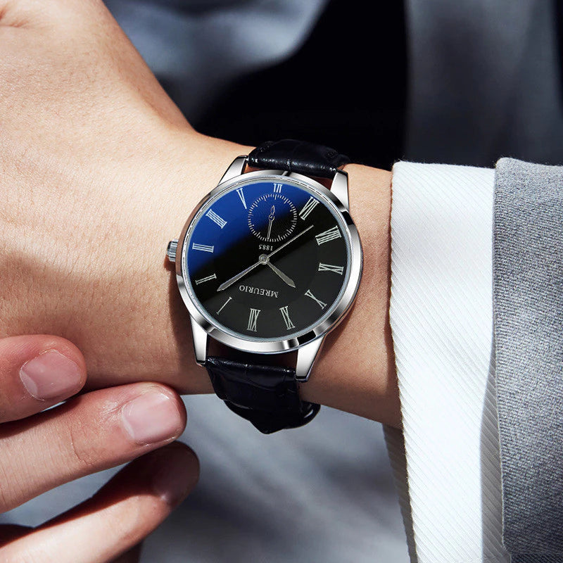 Relógio Masculino Classic Blue Acabamento Premium em Couro Genuíno