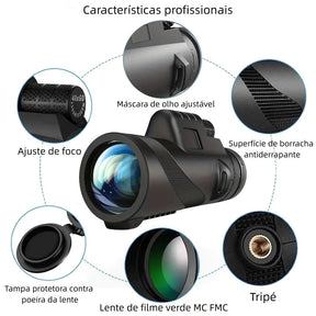 Monóculo Telescópio 40x60 HD + Tripé e Suporte para Celular