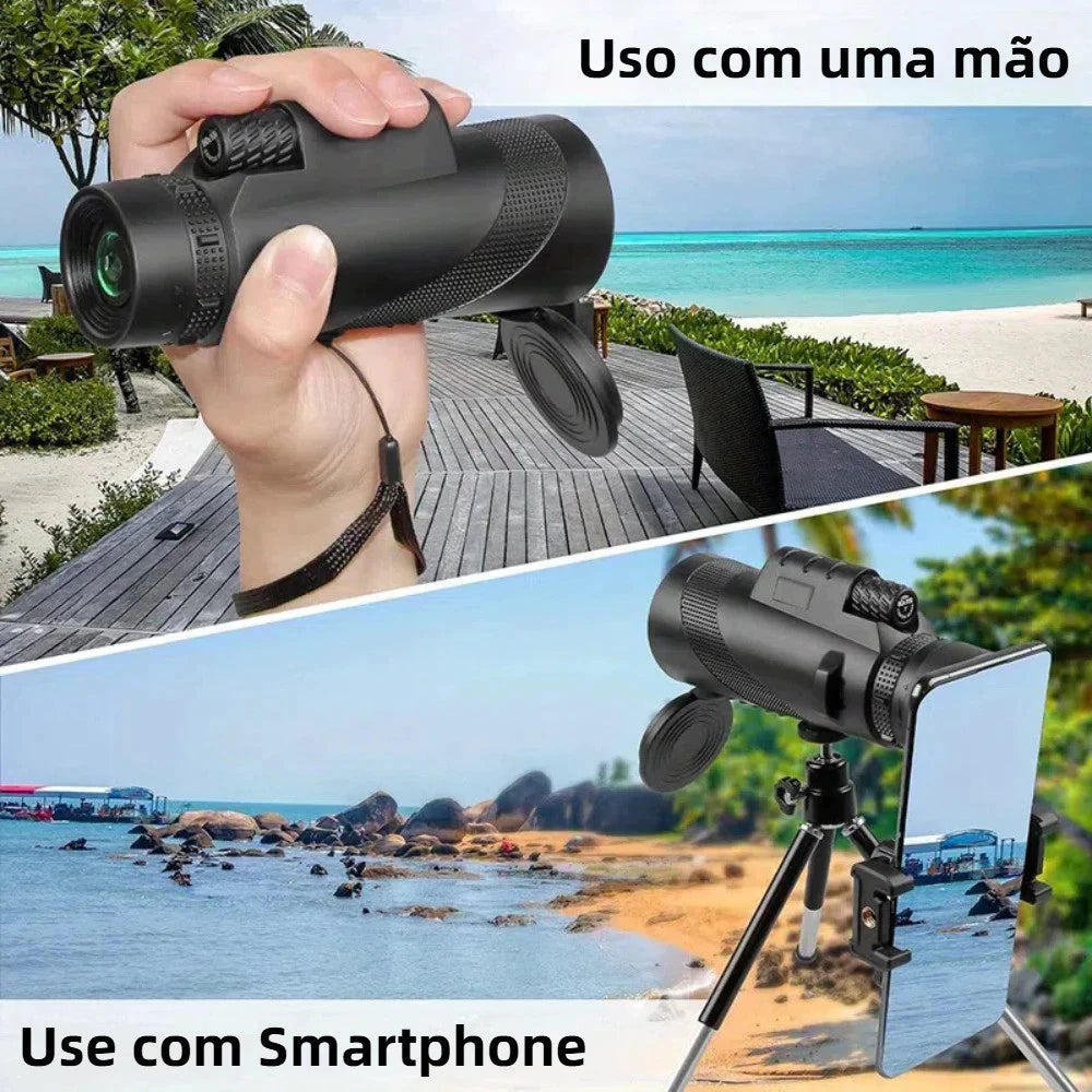 Monóculo Telescópio 40x60 HD + Tripé e Suporte para Celular