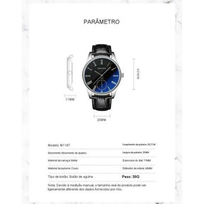 Relógio Masculino Classic Blue Acabamento Premium em Couro Genuíno