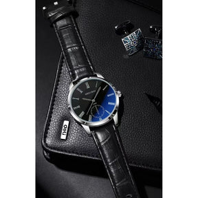 Relógio Masculino Classic Blue Acabamento Premium em Couro Genuíno