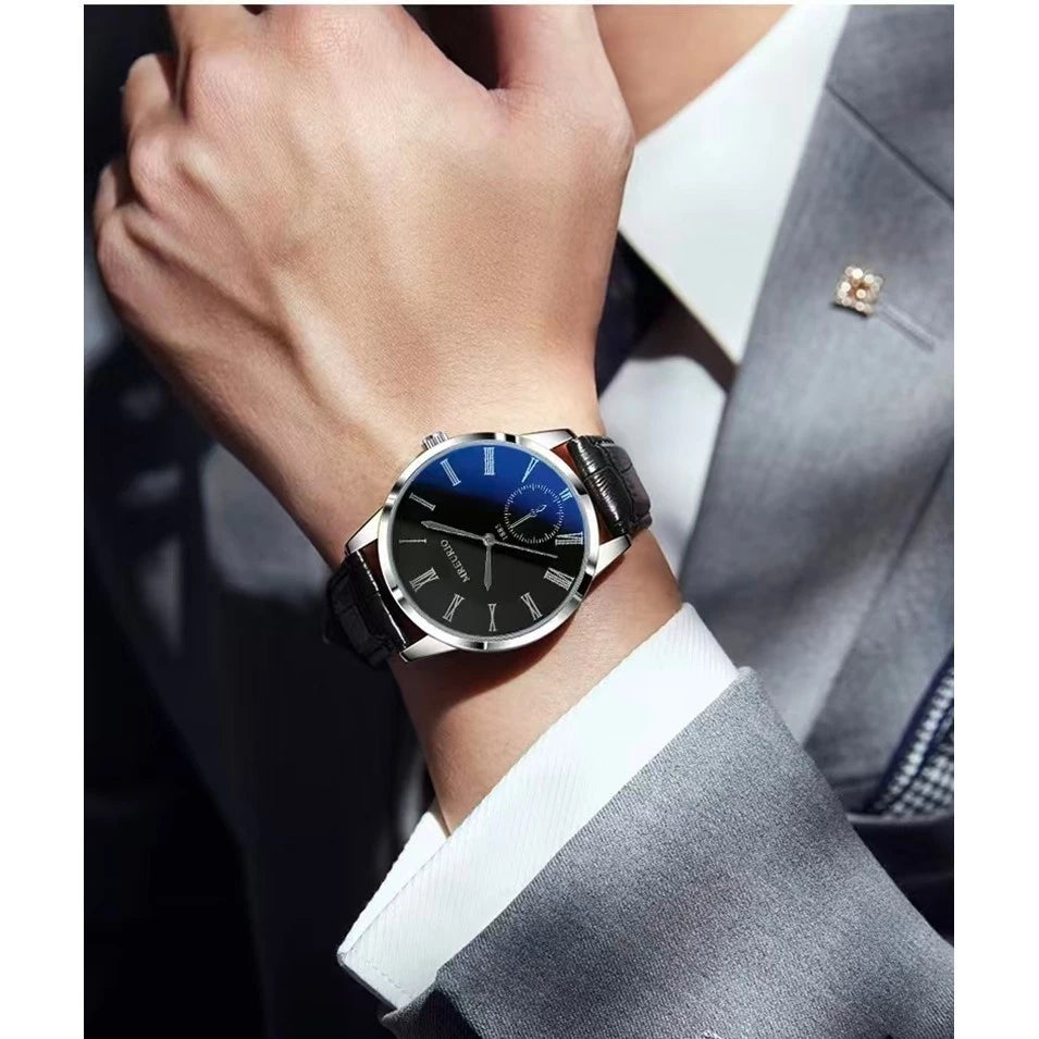Relógio Masculino Classic Blue Acabamento Premium em Couro Genuíno